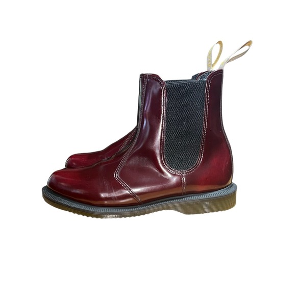 Dr. Martens Shoes - Dr. Martens Vegan Flora Chelsea Boots Womens 6 Cherry Red Glossy Pull On Boots